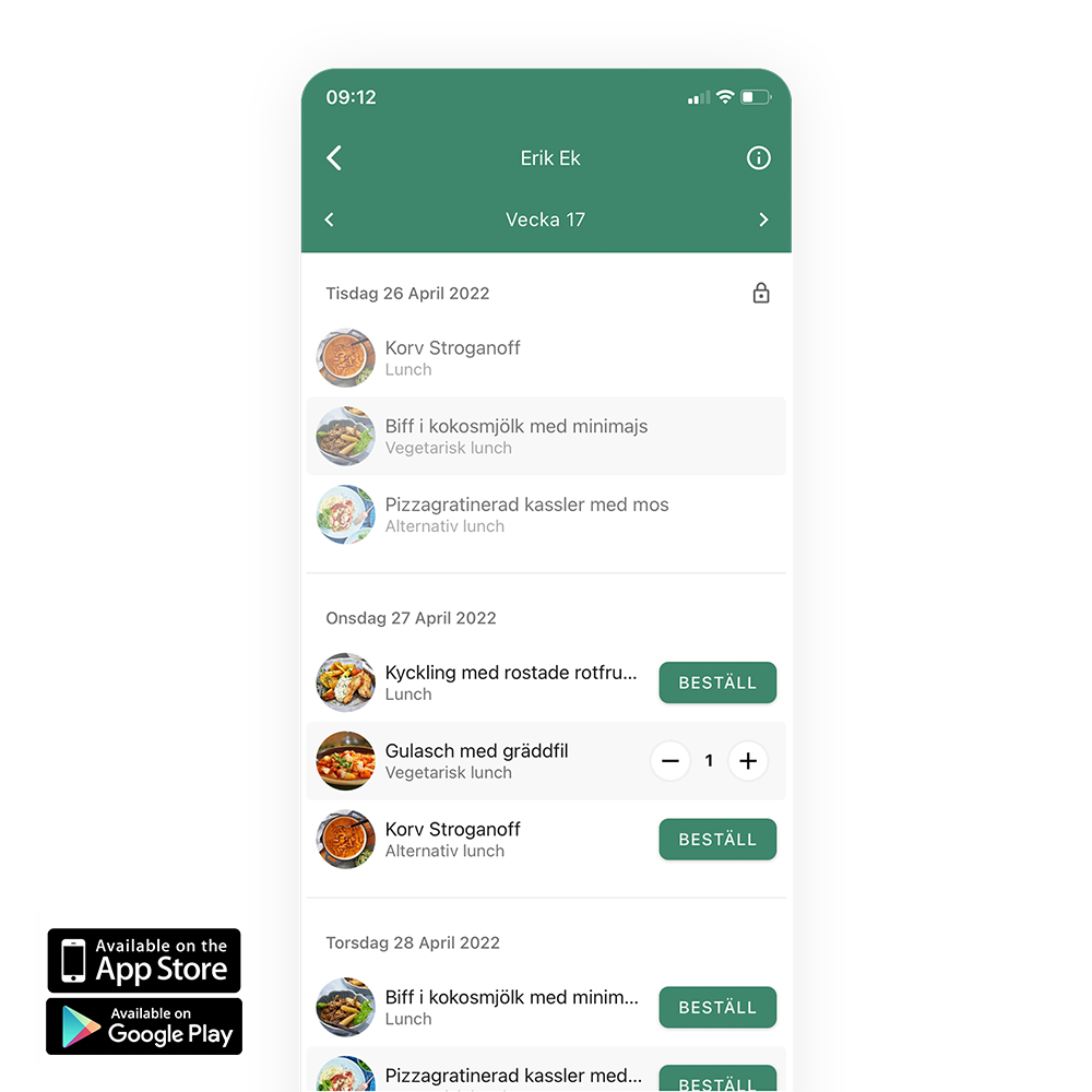 Veckomeny med beställningar i Mateo Beställ